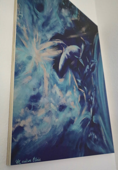 WOOD PRINT "Dolphins in the Cosmos" 16x20