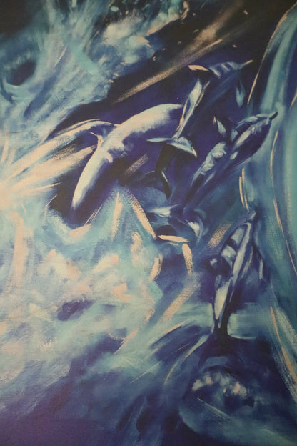 WOOD PRINT "Dolphins in the Cosmos" 16x20