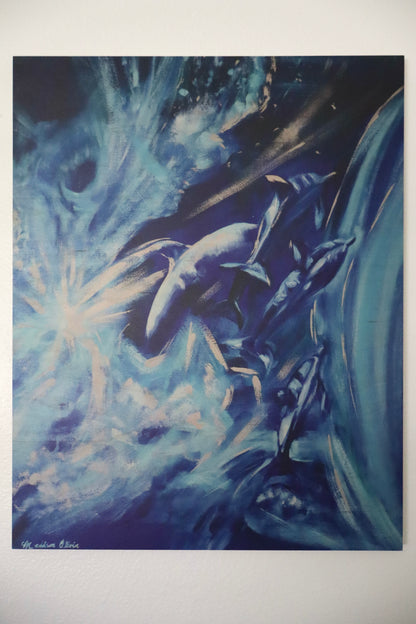 WOOD PRINT "Dolphins in the Cosmos" 16x20